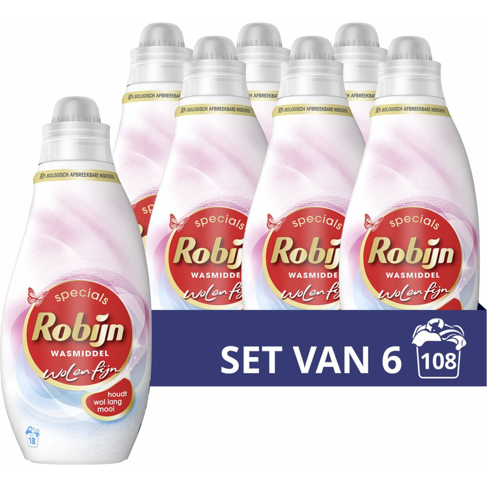 6x Robijn Vloeibaar Wasmiddel Wol & Fijn 18 Wasbeurten720 ml
