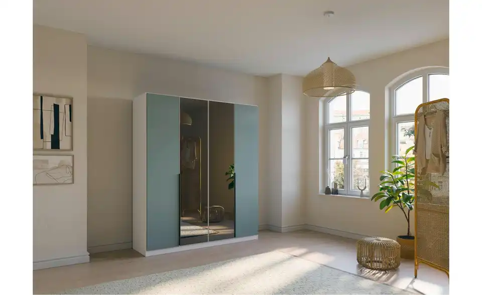 Drehtürenschrank Weiß, Salbeigrün 181 cm 4 Stück
