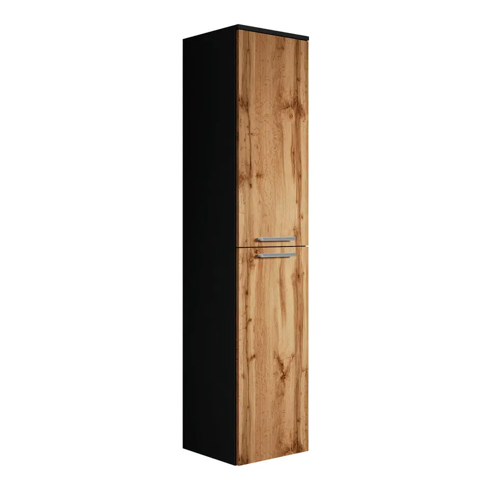 Badplaats Badkamerkast Venus 30 x 30 x 160 cm - Eiken met Zwart - Hangende