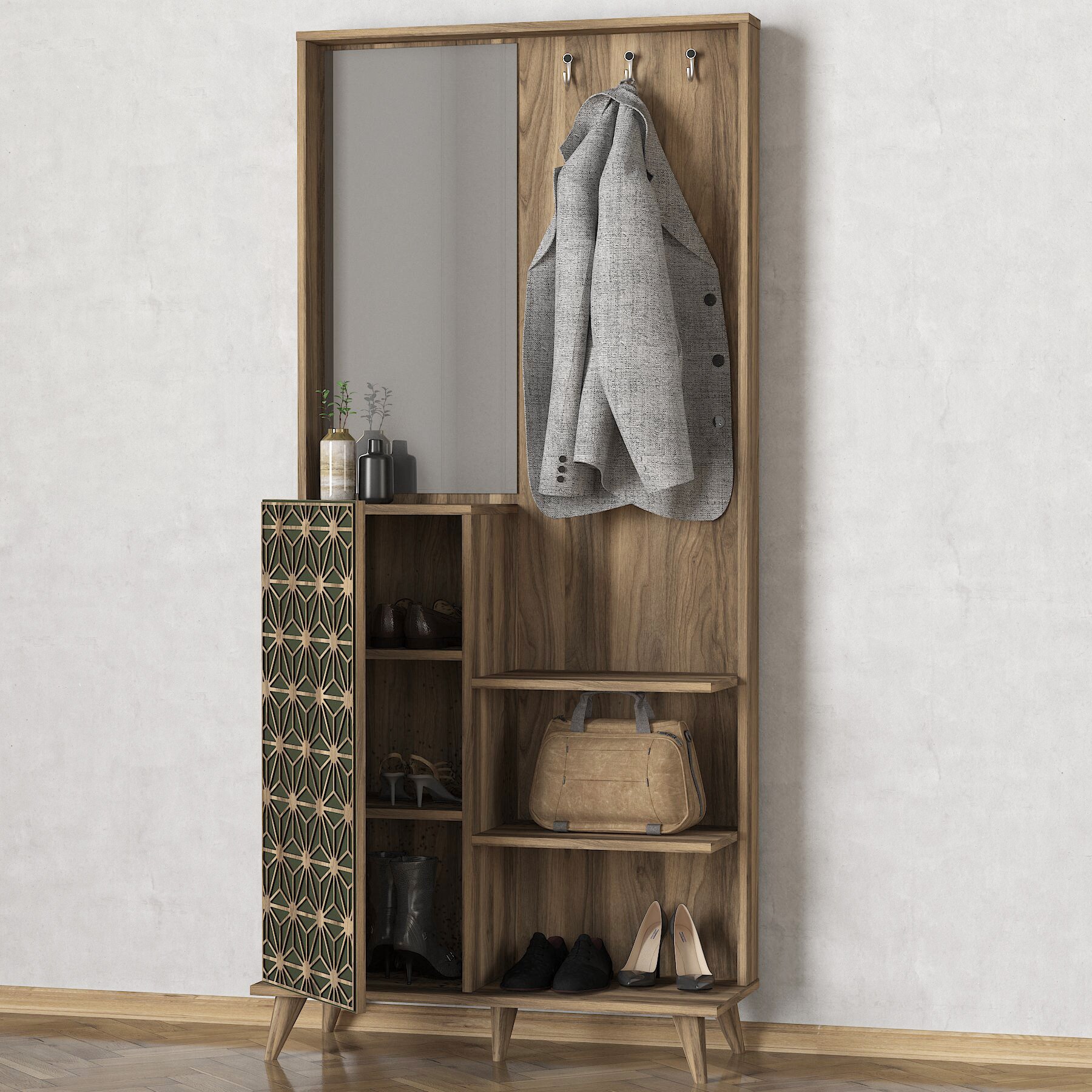 Garderobe Tress mit Spiegel Walnuss