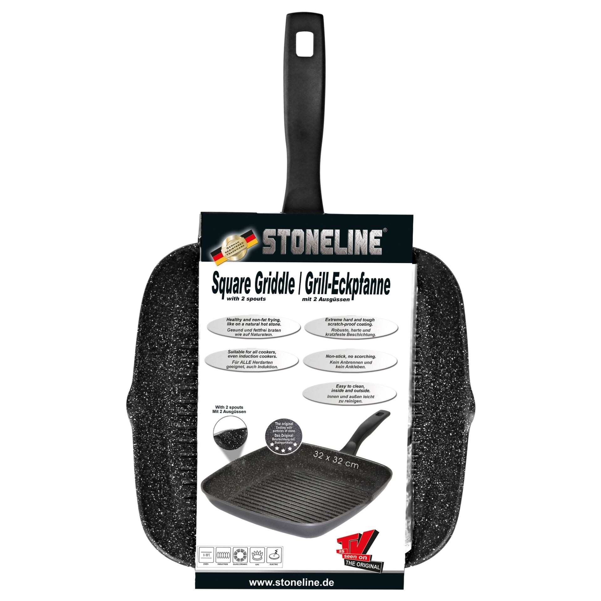 STONELINE® Grillpfanne 32 x 32 cm, mit 2 Ausgüssen