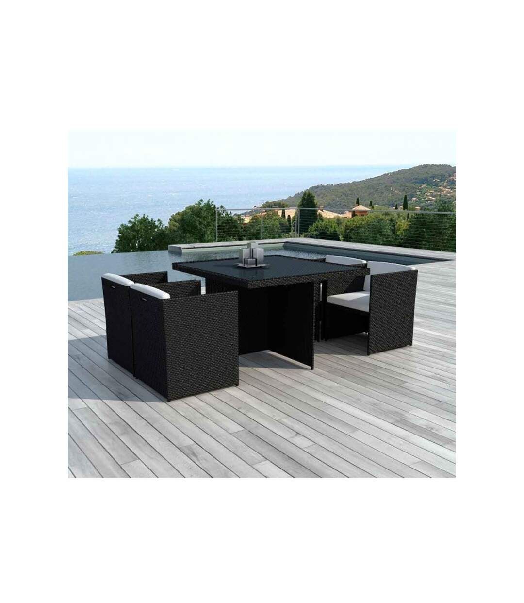 Paris Prix - Table & 4 Fauteuils De Jardin rocha 115cm Noir & écru