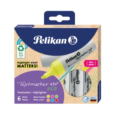Pelikan Textmarker 490® eco, Set aus 6 Neon-Farben im Etui