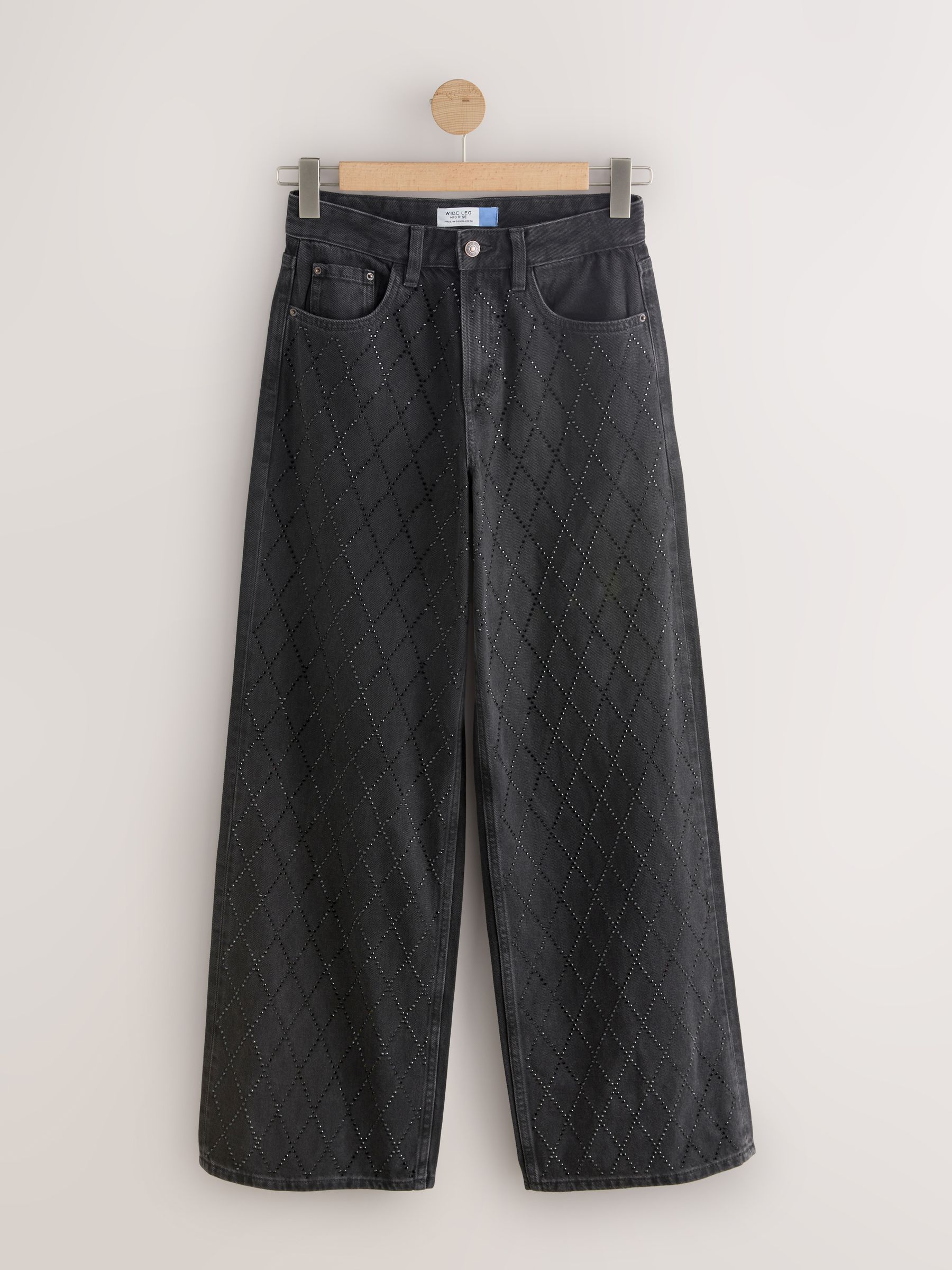 Zwart met sierstiksel - Jeans met wijde pijpen
