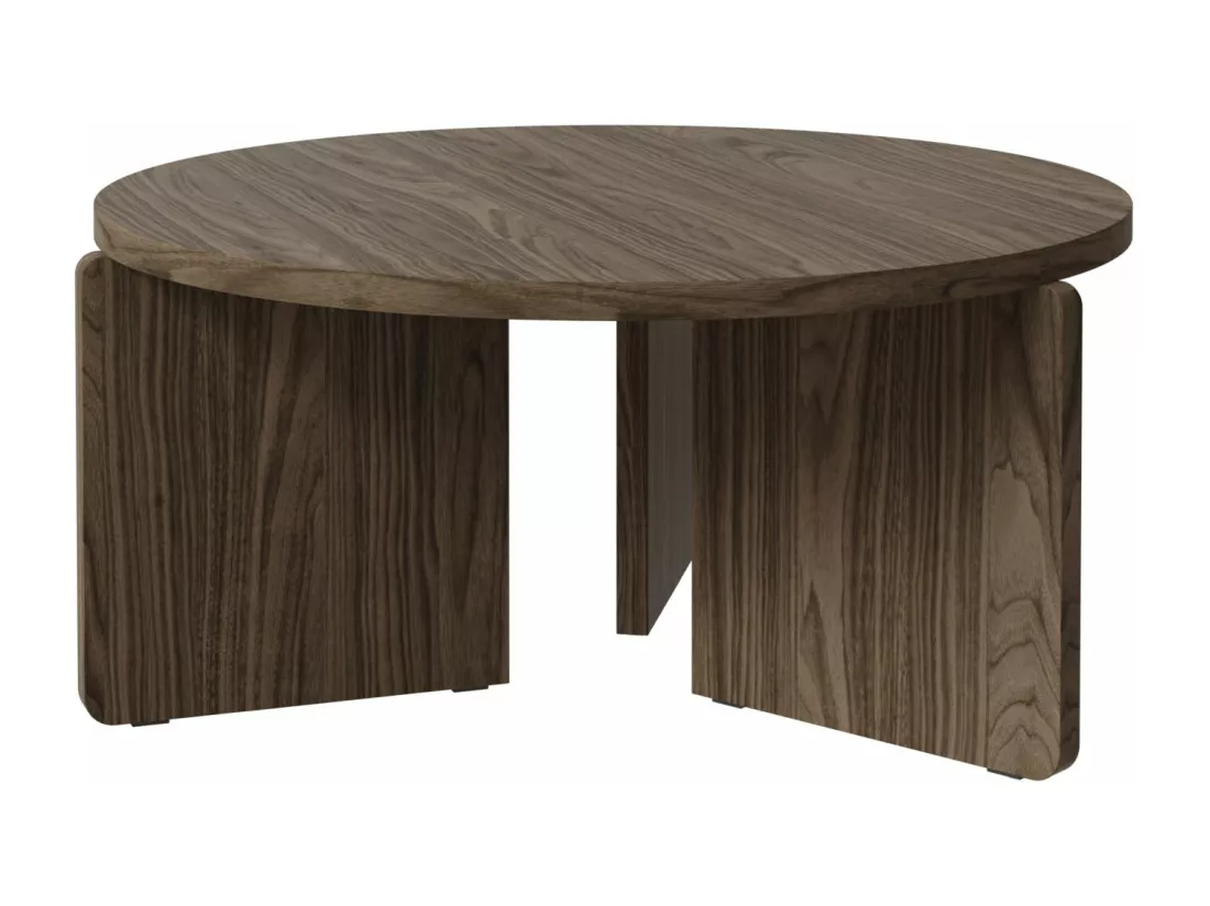 Table basse ronde - 85 cm - aspect noyer Wisconsin - PREFFINES