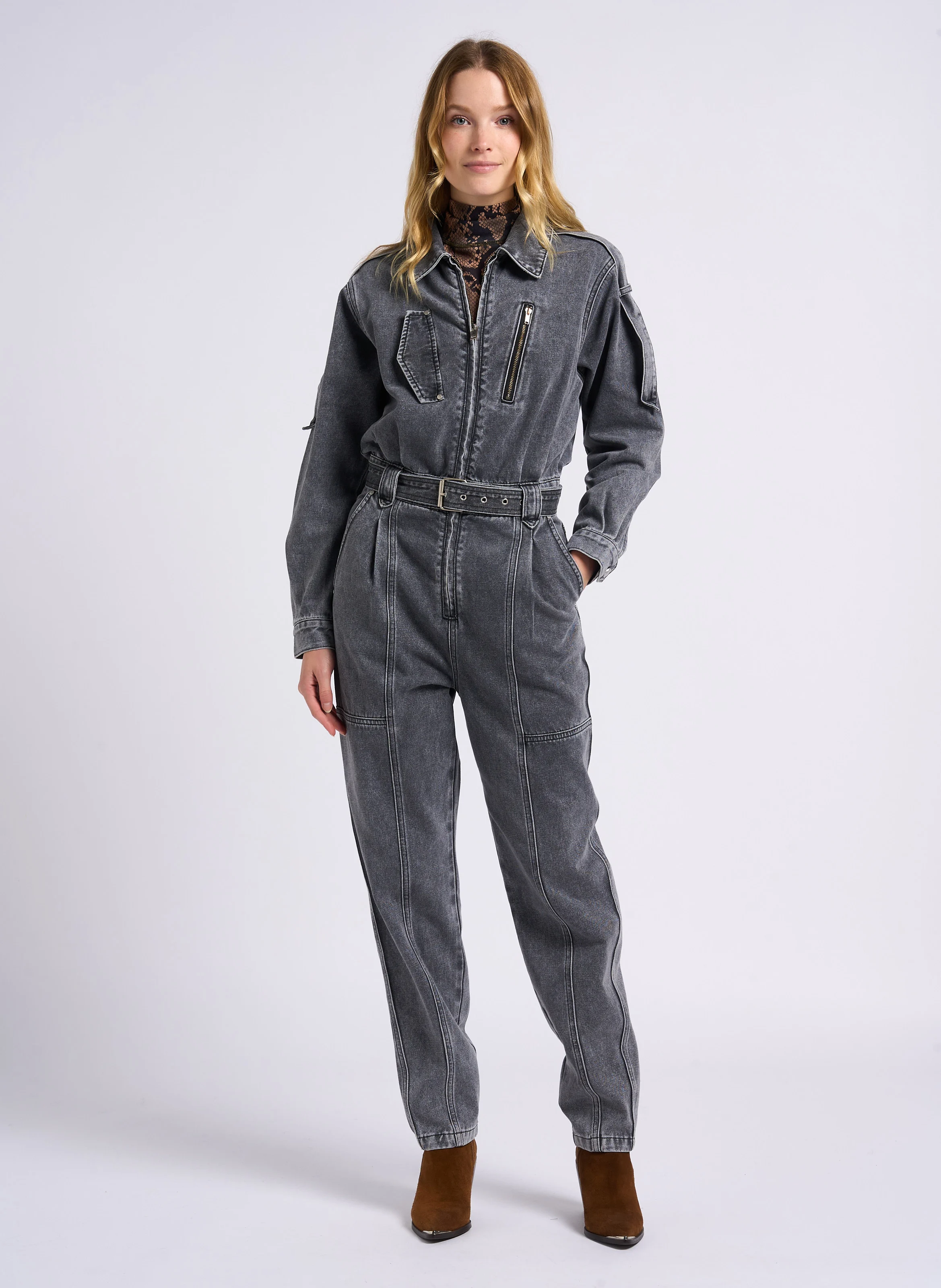 TANGO - Combinaison denim en coton mélangé | Noir