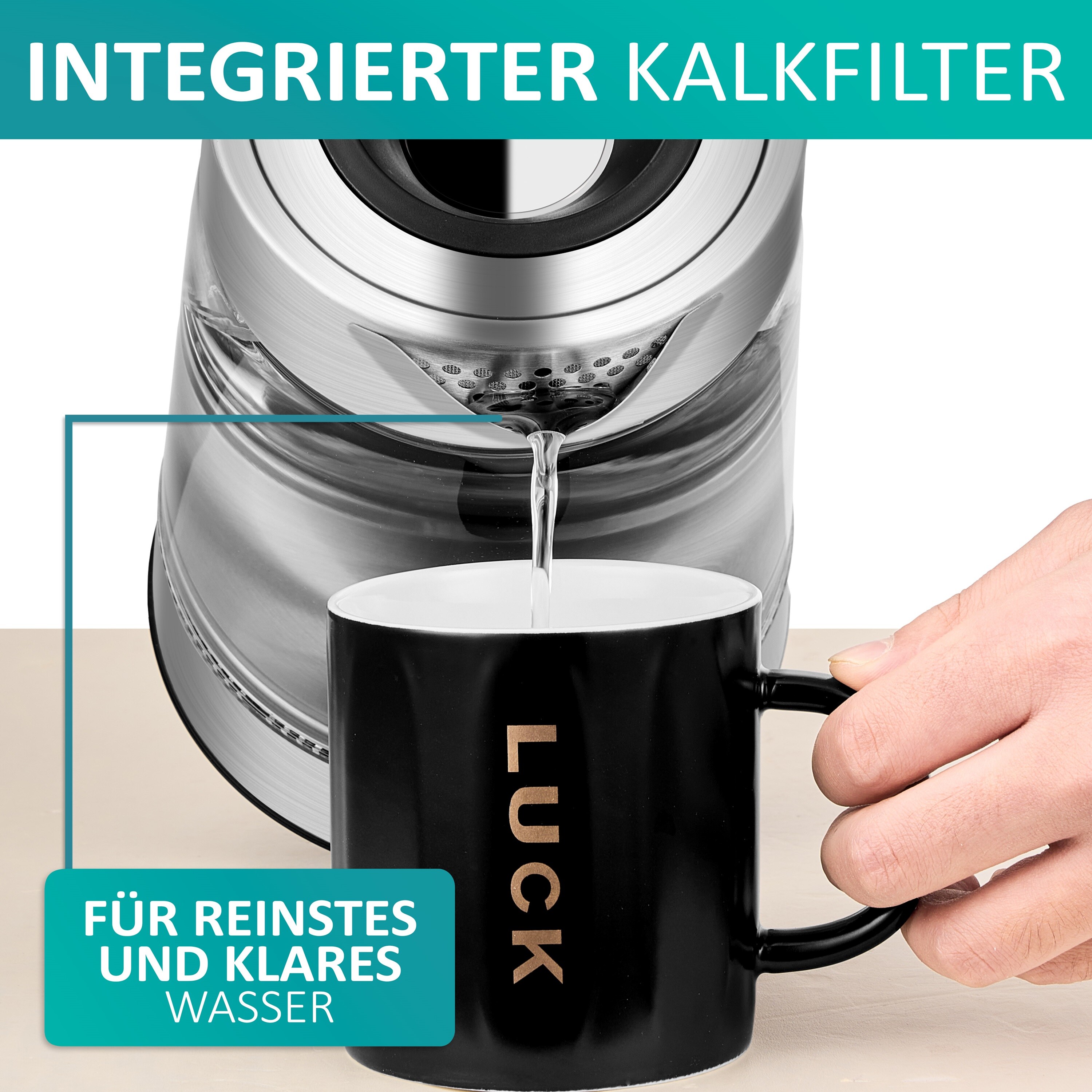 Ecosa Glas Wasserkocher Temperatureinstellung Easy Fill LED 1.7L
