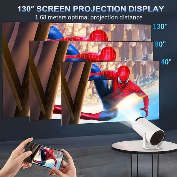 NÖRDIC Mini Portable Projector – 720p HD-støtte, Android 11, WiFi 6, BT 5.0, 180° rotasjon, hjemmekinoprojektor