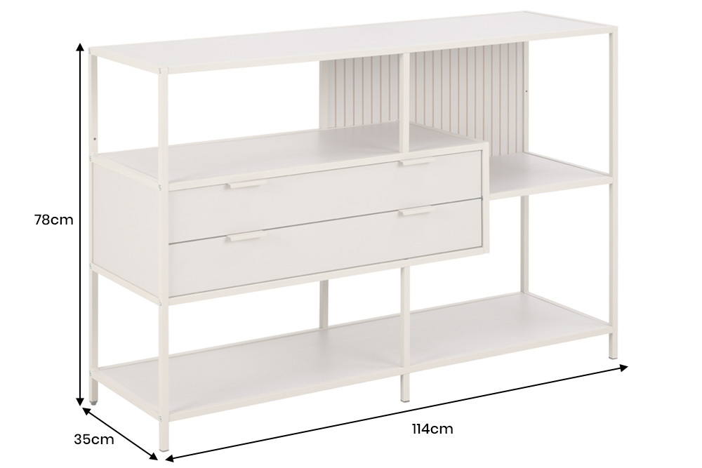 Modernes Bücherregal SLIM LINE 115cm champagner beige Metall mit Schubladen