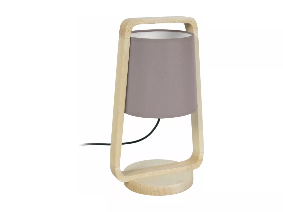 Lampe de chevet arqué bois naturel,taupe 32,5 cm.