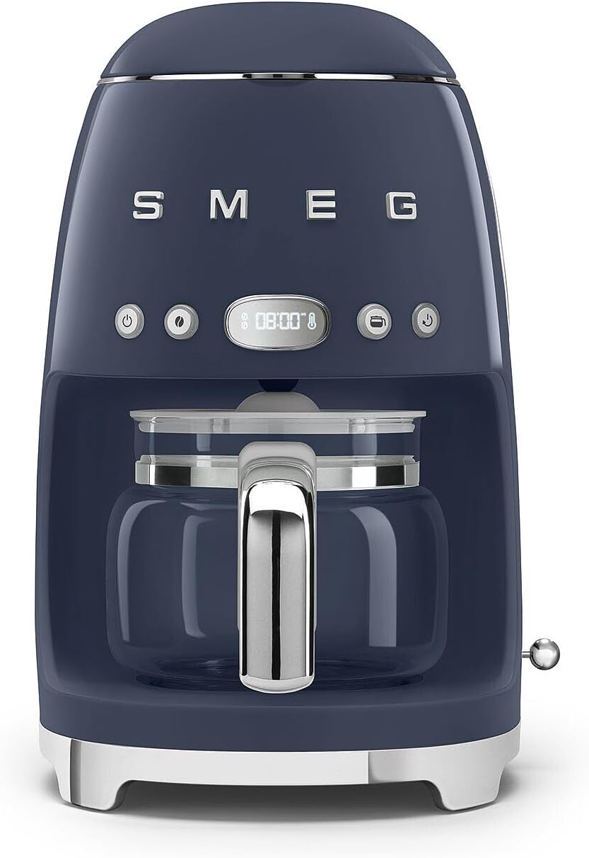 Smeg, DCF02NBEU, Filter-Kaffeemaschine, Aroma und Autostart-Funktion, Glaskaraffe bis 12 Tassen, 2 Intensitätsniveaus, Warmhaltefunktion, 1050W, Navy Blue