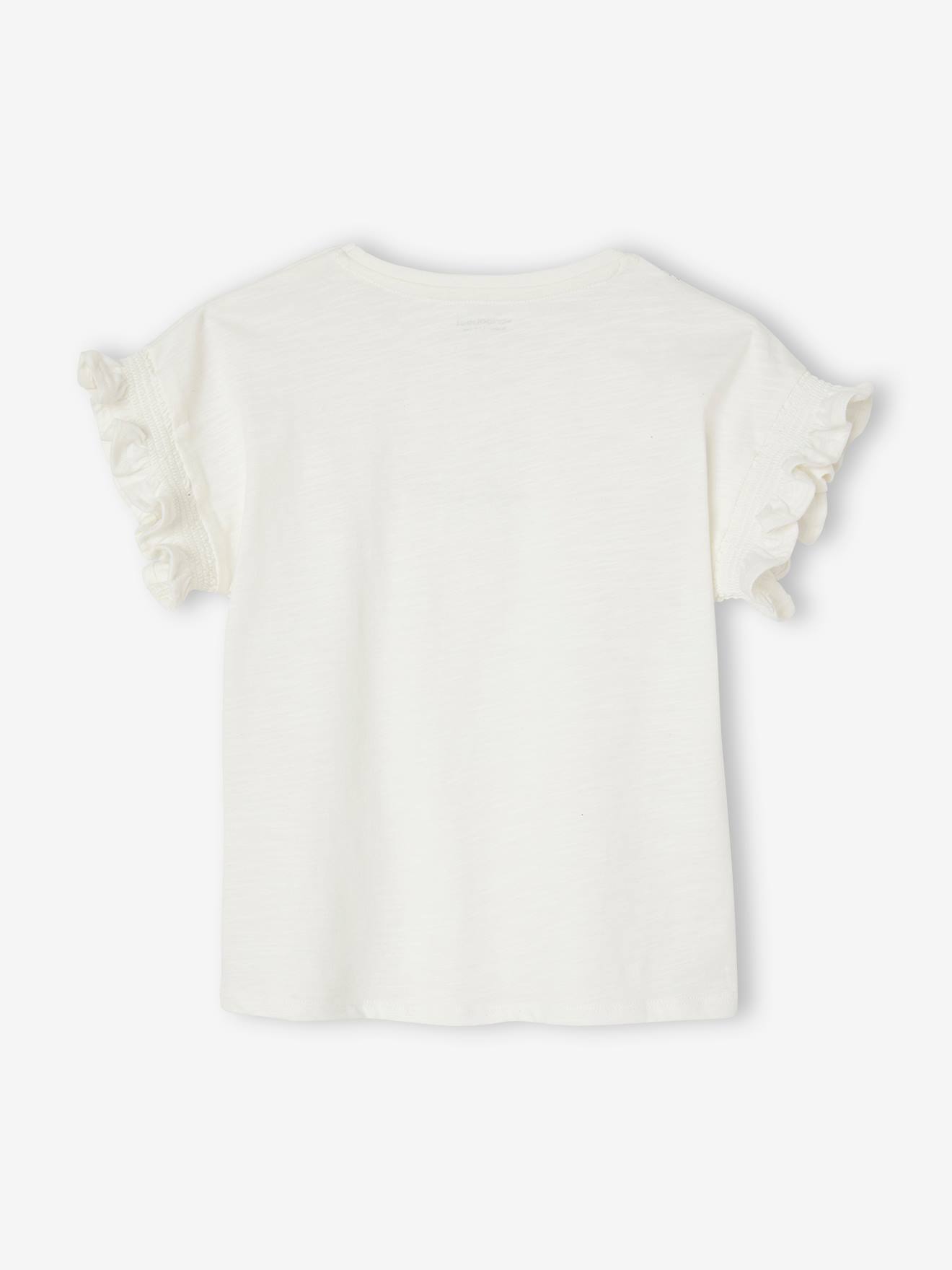 Camiseta infantil de manga curta na cor cru com bordado 