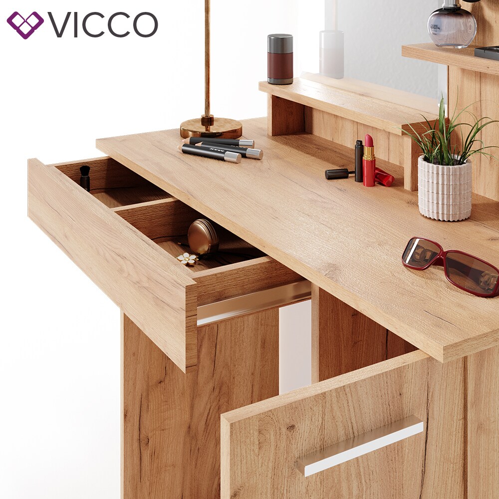 VICCO Schminktisch JULIA Frisierkommode Frisiertisch Spiegel Eiche Hocker