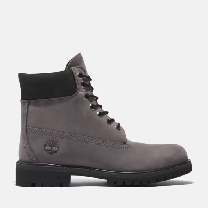 Bota Timberland Premium de 6 polegadas para homem, na cor cinza.