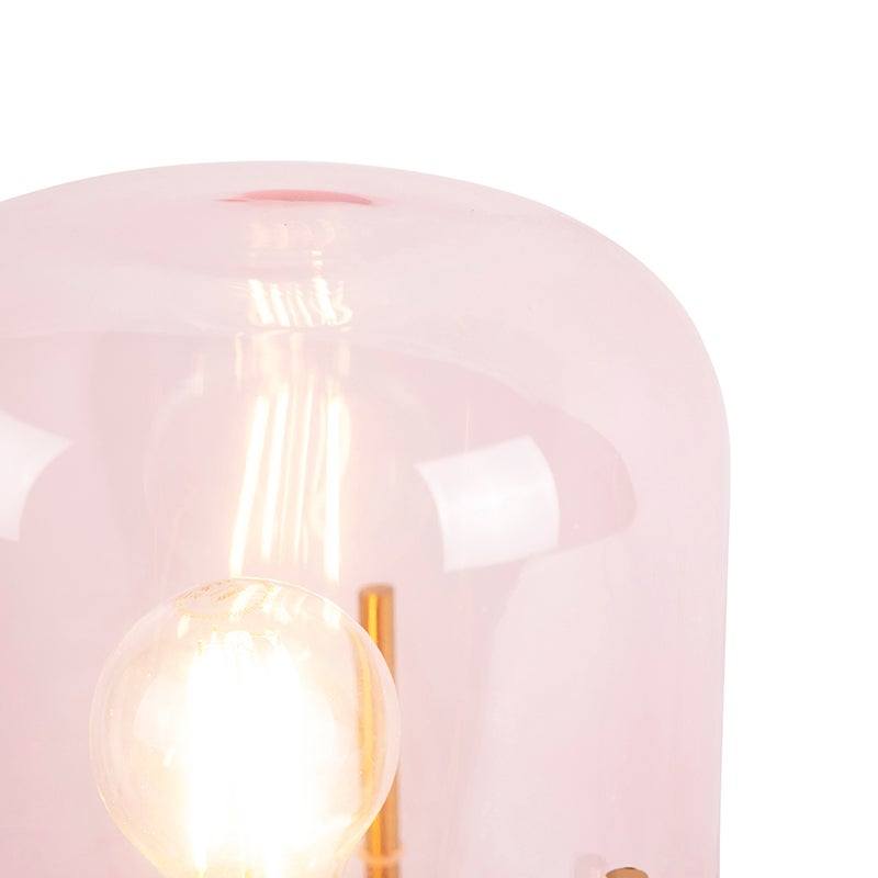 Art Deco tafellamp, messing, roze glas - Bliss