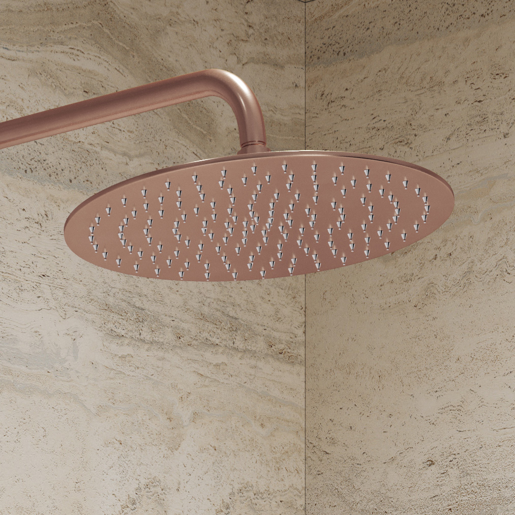 Saniclear Evolution Curved opbouw regendouche geborsteld koper met 30cm hoofddouche en 2 standen handdouche