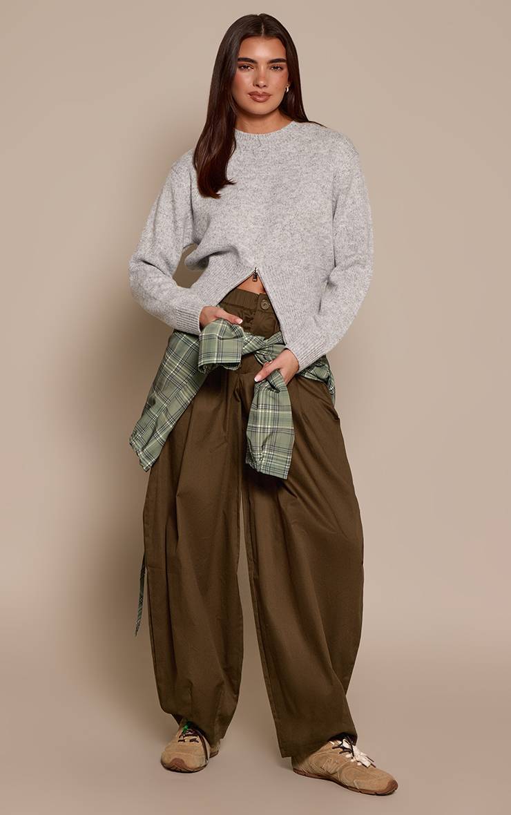 Gris Clair Synthétiquell Tricoté Taille Cintrée Ourlet Zippé