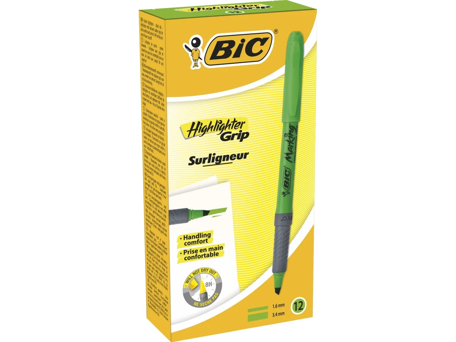 Overstregningspen BIC Highlighter Grip grøn med skrå spids - (12 stk.)
