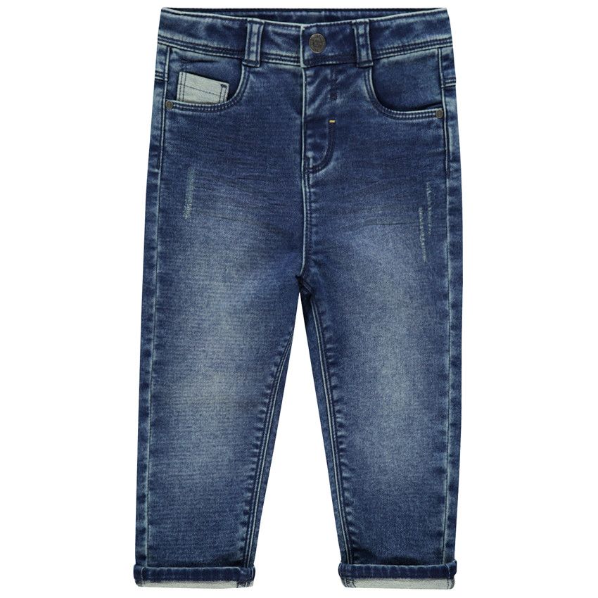 Jean effet used à poches print texte - Bleu moyen
