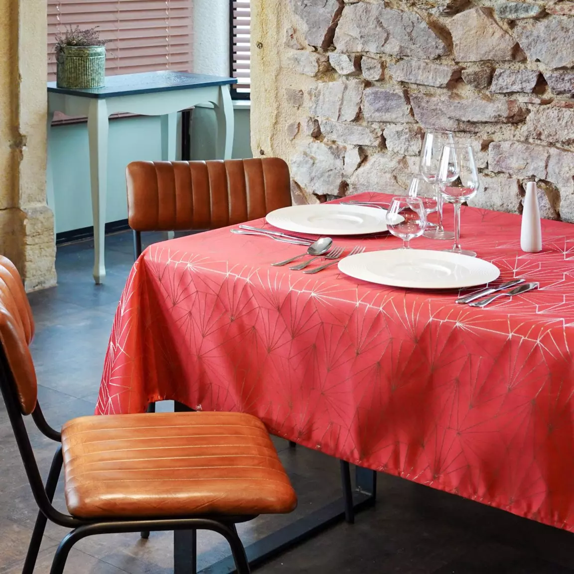 Nappe de Noël rectangulaire (145 x 300 cm) Facette Rouge