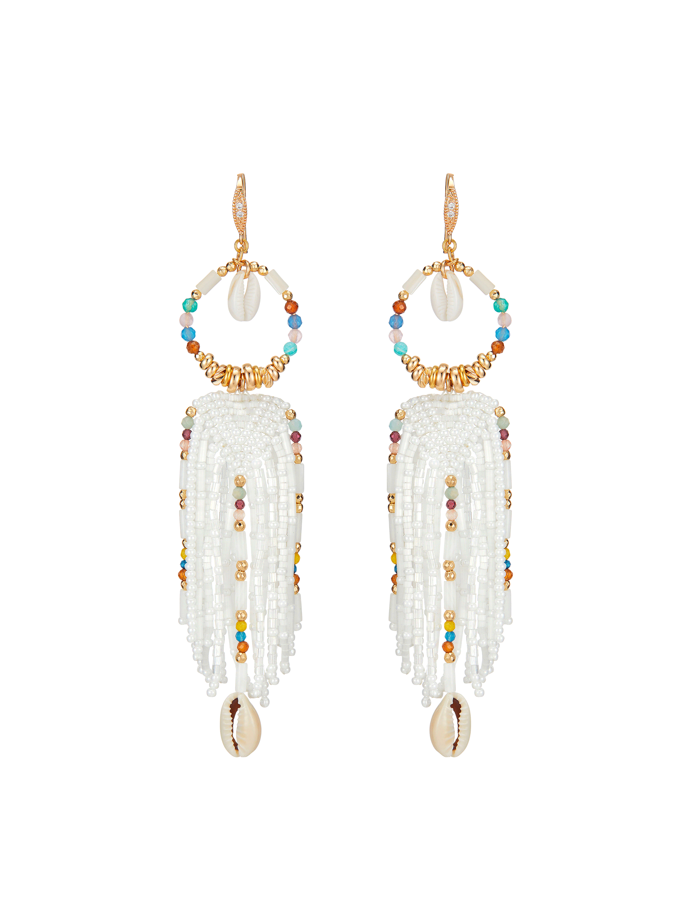 KOUKARACHA - Boucles d'oreilles pendantes pour oreilles percées en perles | Blanc