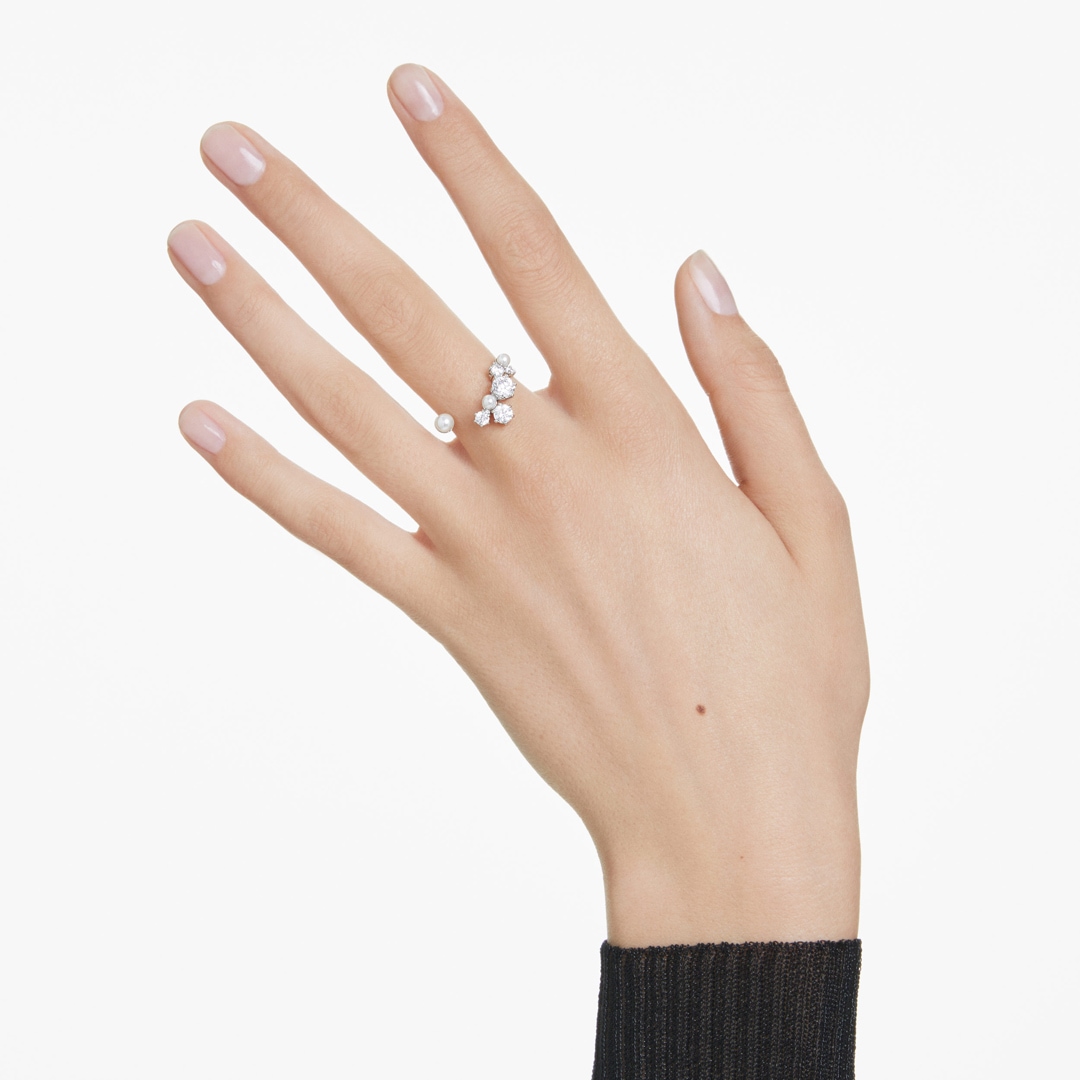 Swarovski Constella Offener Ring Kristallperle Weiss rhodiniert