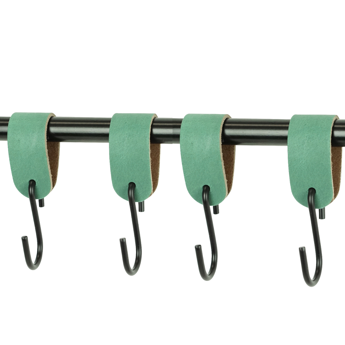 Leren S-haak hangers (set van 4) Zeegroen