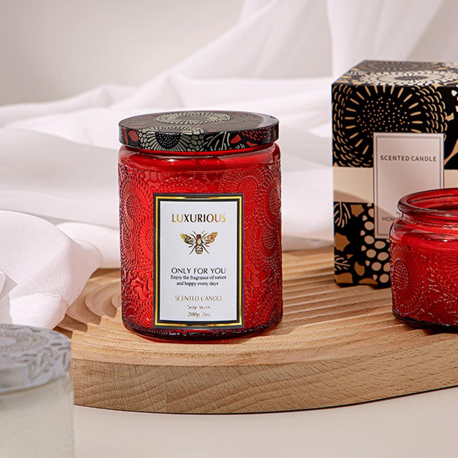 (9x7cm) Duft Kerze im Glas Aromatherapie Home Deko Wachs Kerze mit Deckel - Jasmin