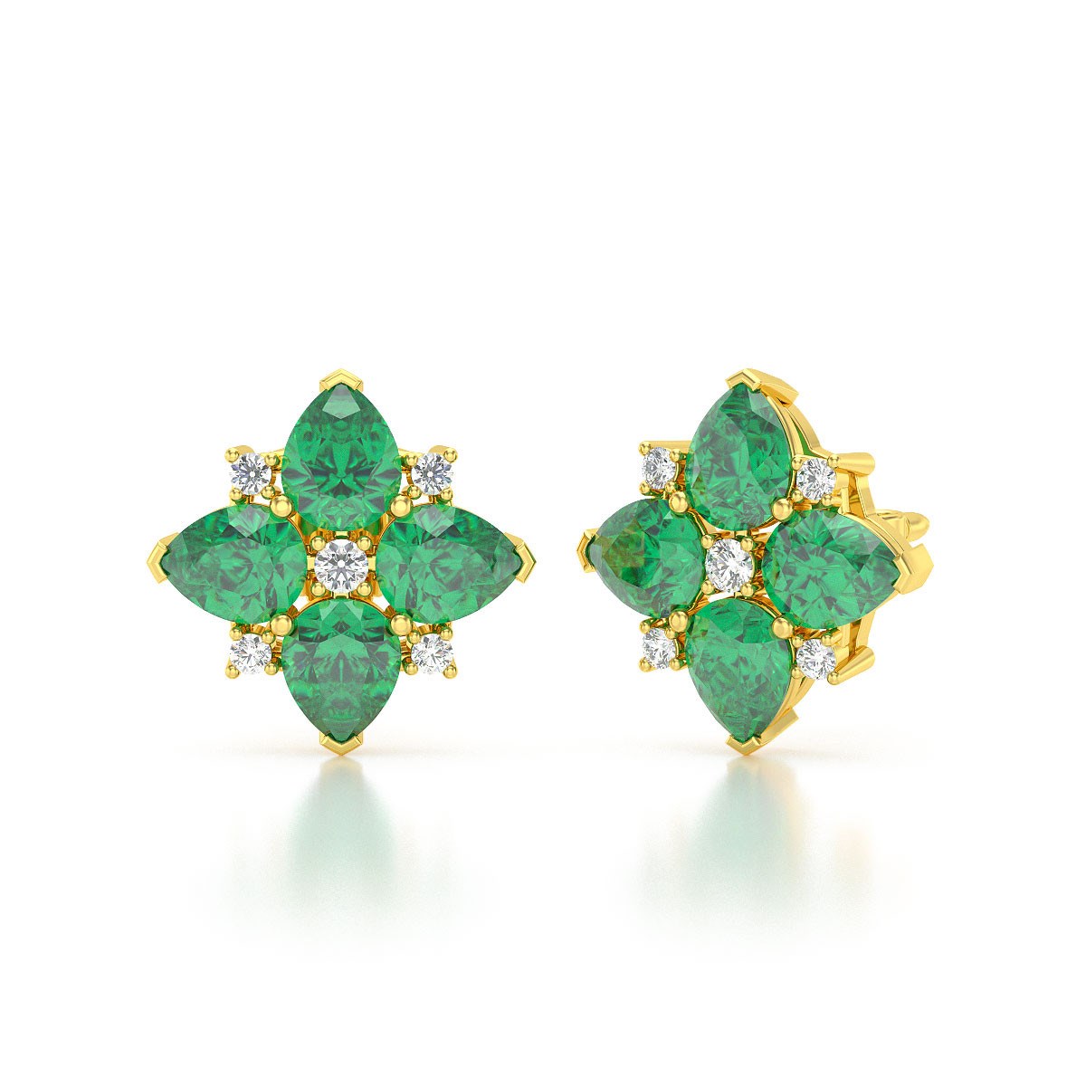 Boucles d'Oreilles Émeraude et Diamant en Or Jaune - 2.100gr | Aden Boutique