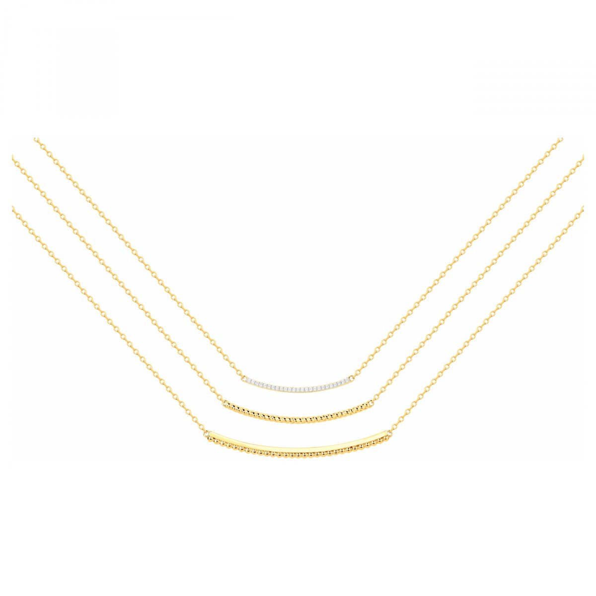 Collier multi-chaînes en Plaqué Or avec oxyde de zirconium blanc