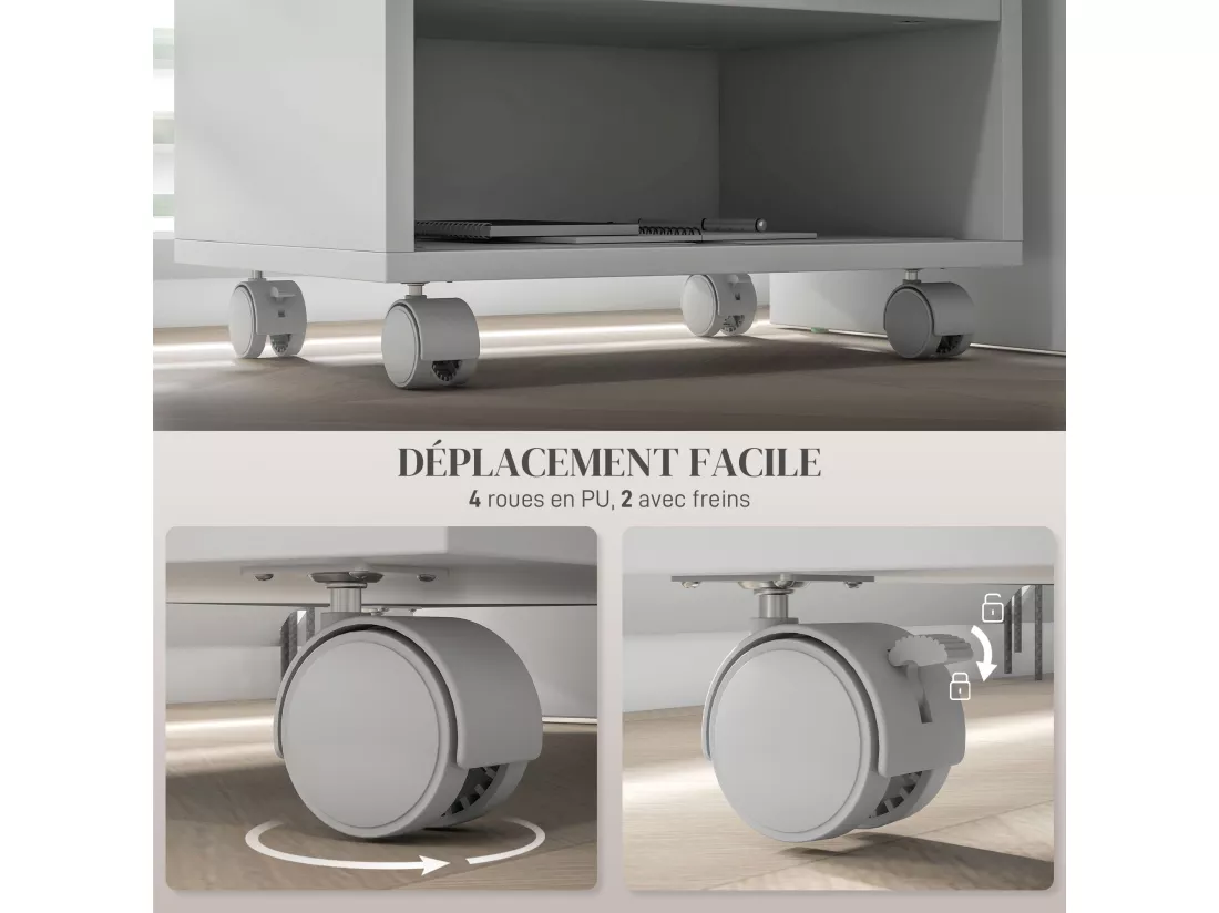 Support d'imprimante caisson de bureau 3 niches - dim. 40L x 30l x 36H cm - panneaux blanc
