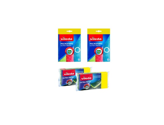 VILEDA - Seau + Balai Pack 6 chiffons microfibres ultrafresh et 6 éponges avec gra...