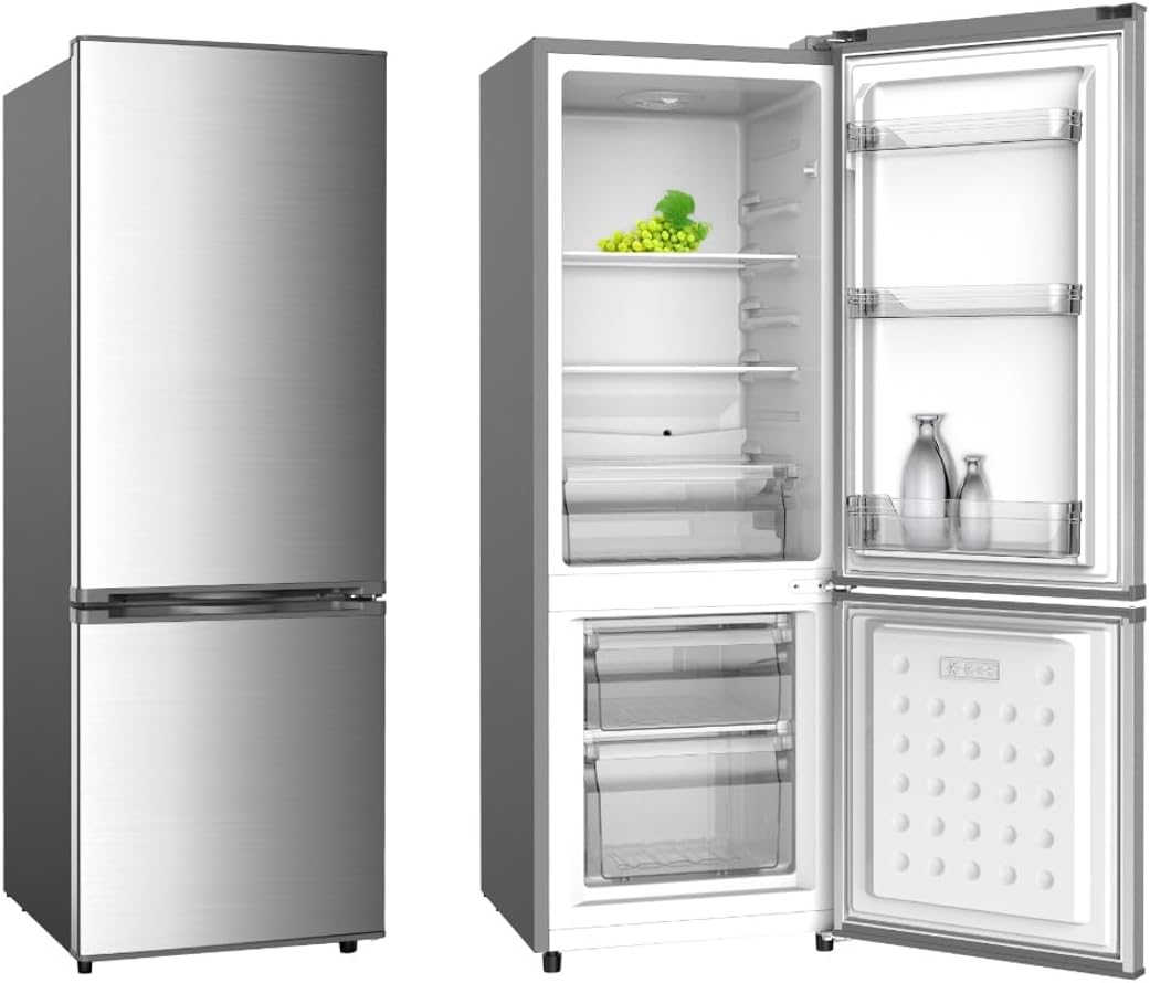 PKM KG170IXCAZ Kühl-Gefrierkombination | Inox Design | 123 Liter Kühlen | 38 Liter Gefrieren | Energieeffizienzklasse C | LED-Beleuchtung | 112 kWh | Freistehend
