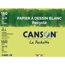 Pochette de 10 feuilles de papier dessin recyclé Canson 160g 24x32 cm
