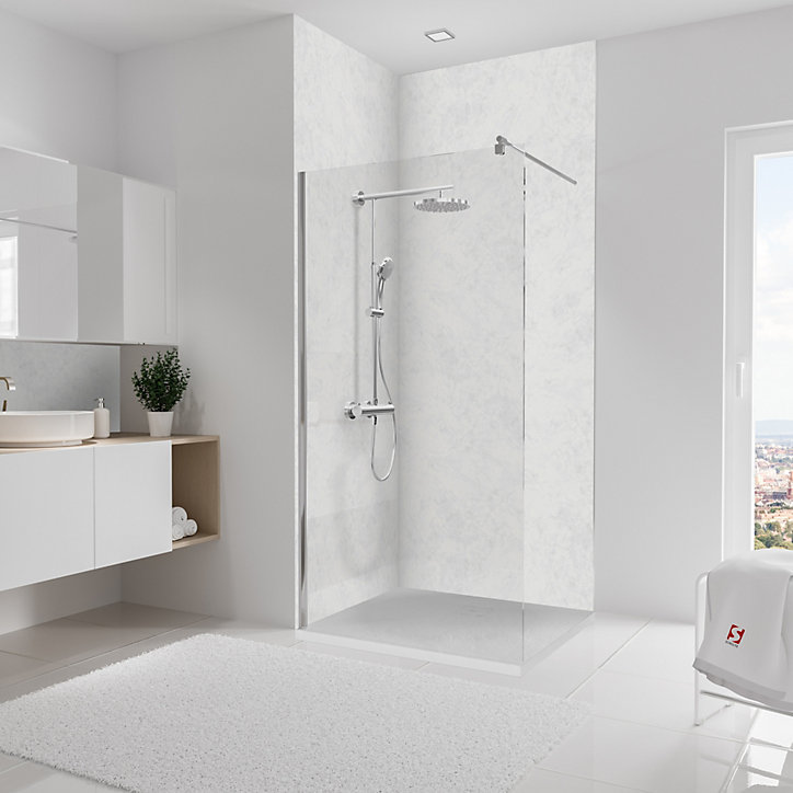 Lot de 2 panneaux muraux de salle de bains l.100x255 cm, décor marbre brillant, Schulte DécoDesign
