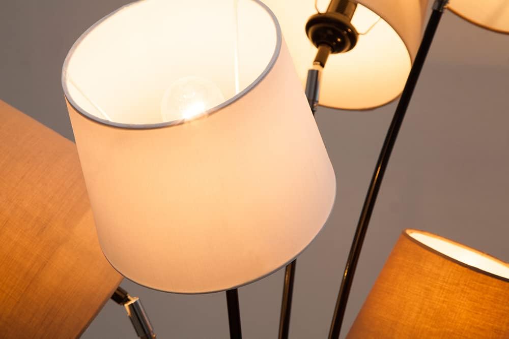 Design Stehleuchte LEVELS weiß beige braun mit 5 Leinen Schirmen Stehlampe Wohnzimmerleuchte Leselampe