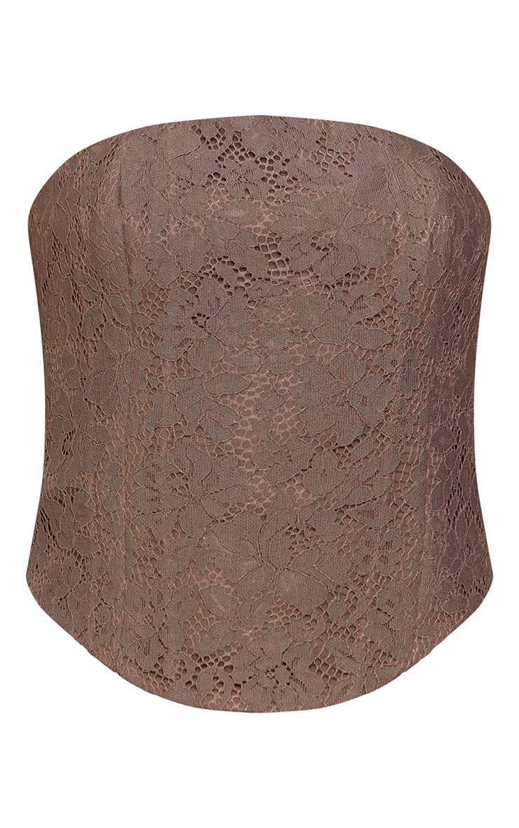 Deep Taupe Ensemble Coordonné Top Corset Structuré En Dentelle