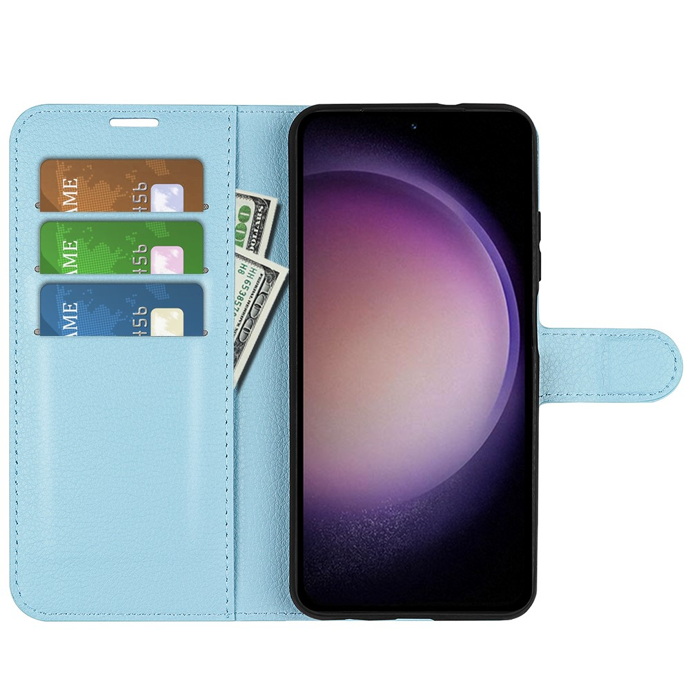 Samsung Galaxy S23 FE Leder Tasche Flip Cover Litchi Look - Hellblau