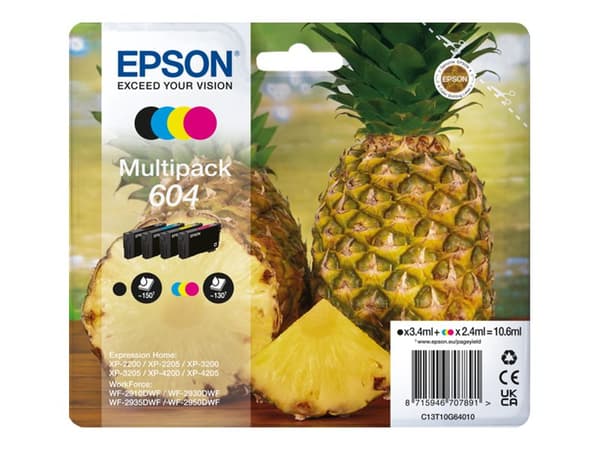 Epson 604 Multipack - 4-pack - svart, cyan, magenta, gul - original - blister - blekkpatron - for Expression Home XP-2200, 2205, 3205, 4200, 4205; Wo