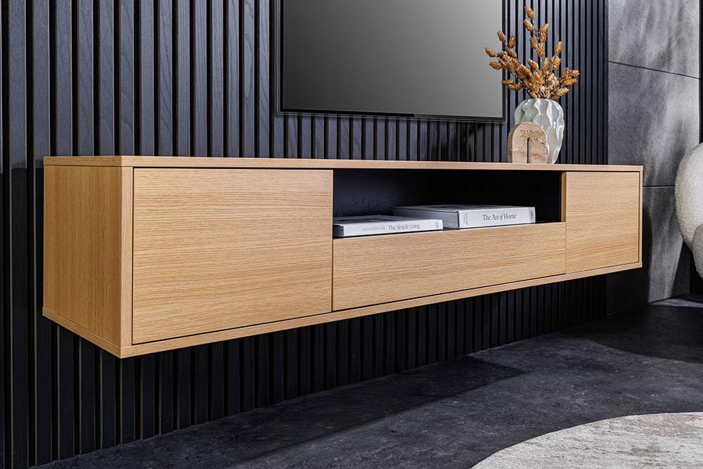Hängendes TV-Board LOFT 150cm natur schwarz fünf Fächer mit Schublade