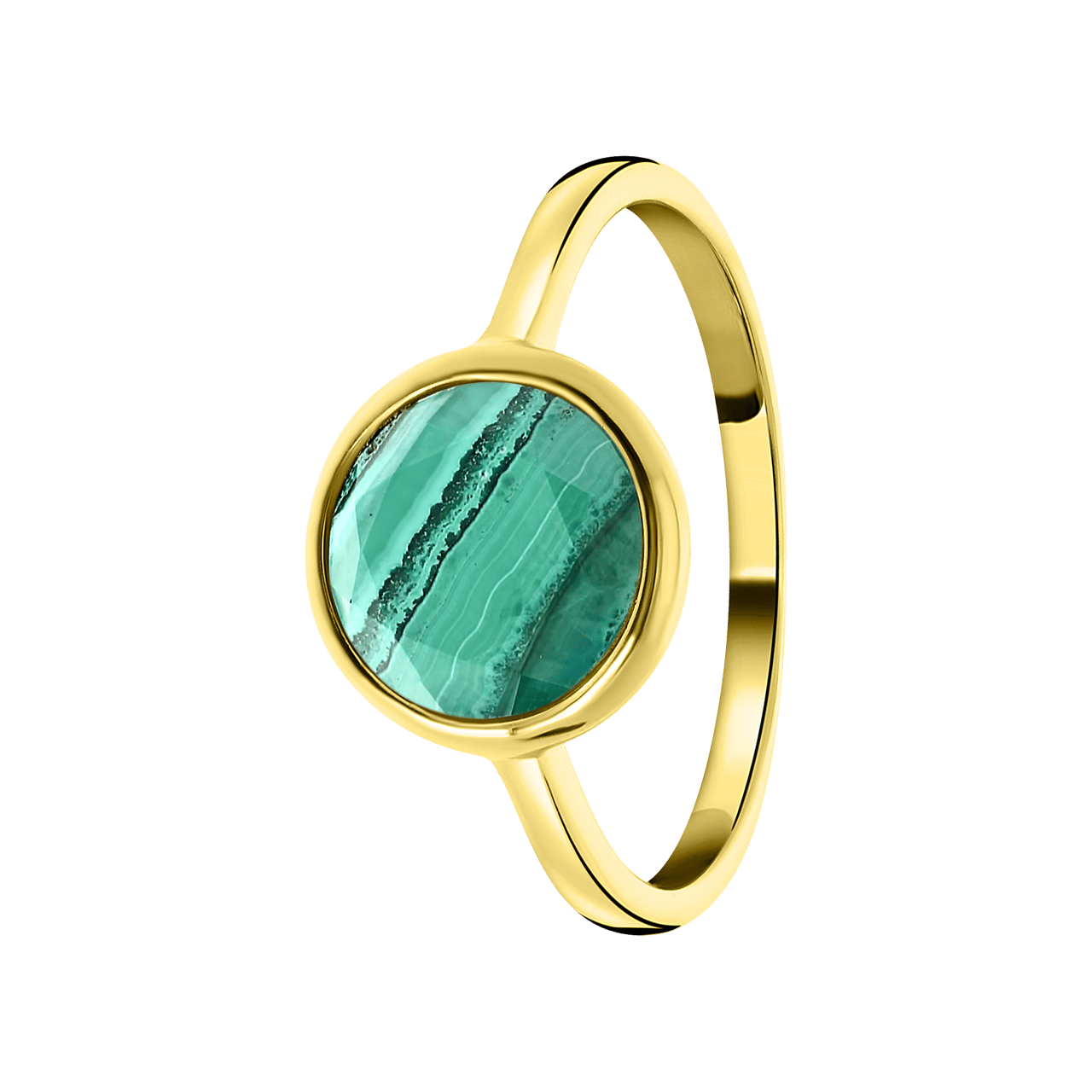 Zilveren ring gold Gemstone malachite