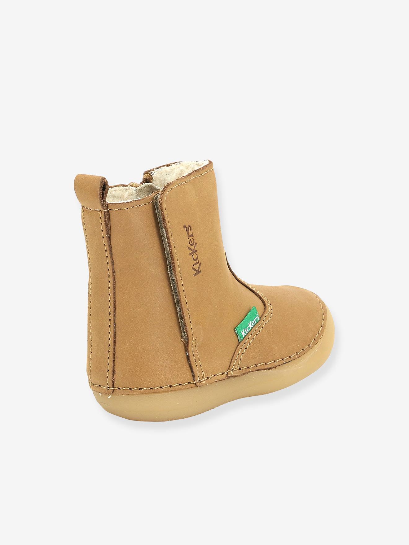 Sapatinhos de couro para bebê Socool Cho KICKERS® First Steps, bege claro, lisos