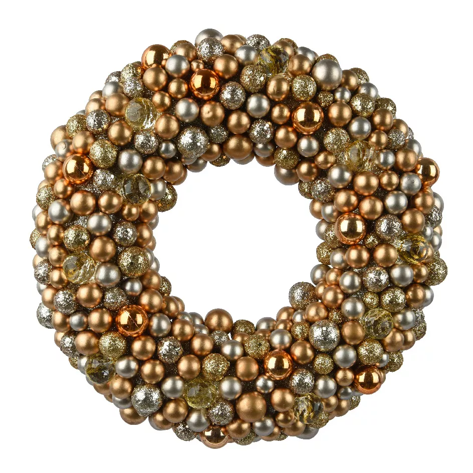 Couronne de Noël (D33 cm) Boules pailletées et brillantes Or