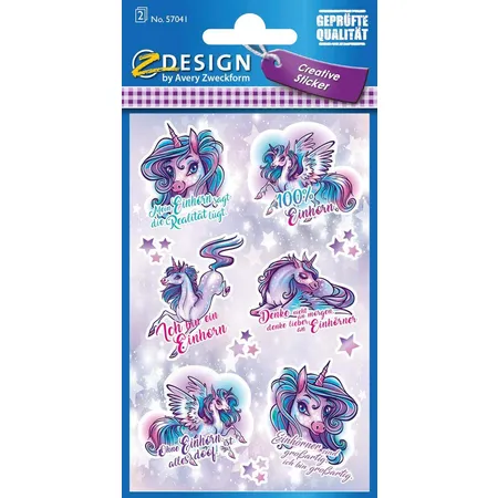 Avery Zweckform Z-Design 57041, Deko Sticker, Einhörner Miami, 22 Aufkleber