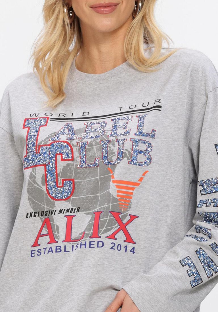 lichtgrijze alix the label top ladies knitted fancy print longsleeve t-shirt