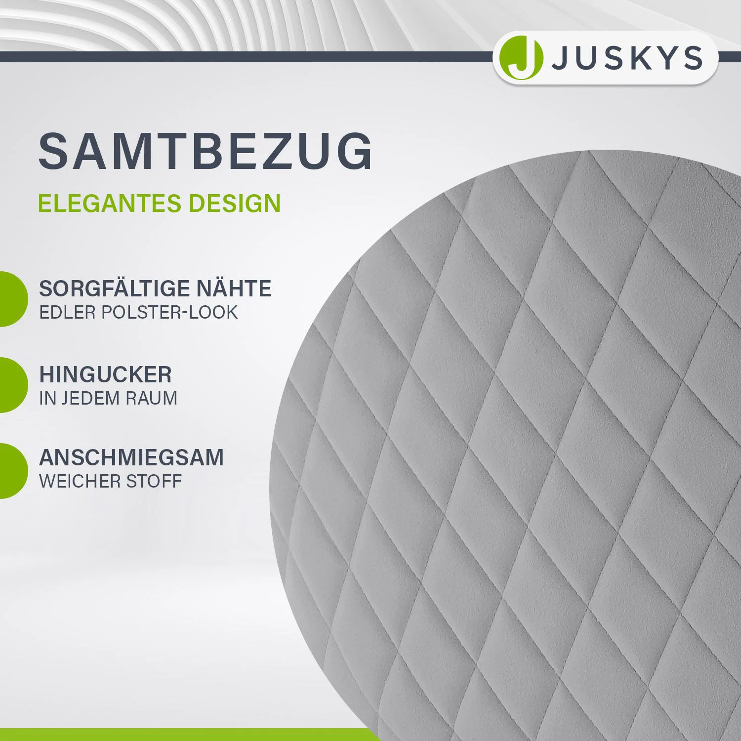 Juskys Drehstuhl Clyde mit Armlehne & Stoff Bezug - Esszimmerstuhl modern - Stuhl Samt Hellgrau