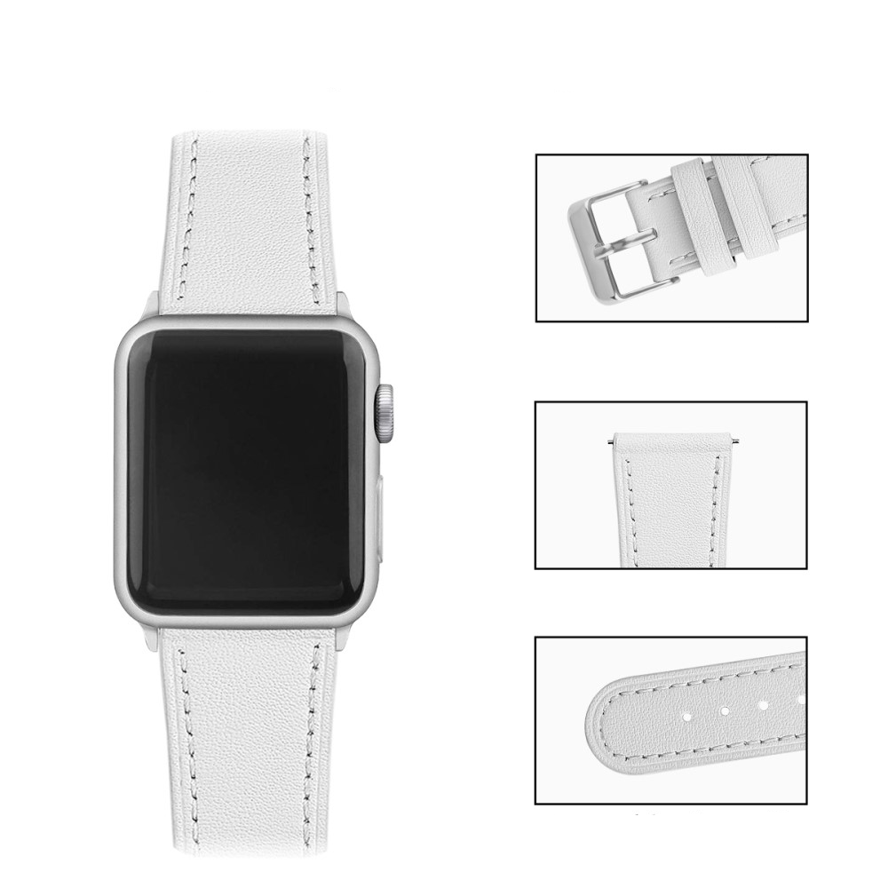 Apple Watch (42/41/40/38 mm) Ersatz Echtleder Armband (Gelenkumfang: 165-220mm) - Weiss