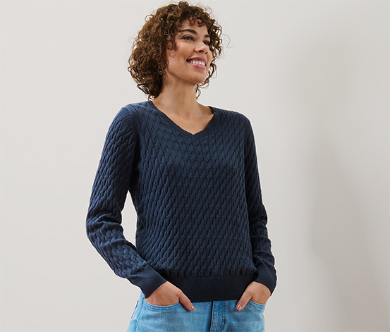 Zopfstrickpullover, dunkelblau