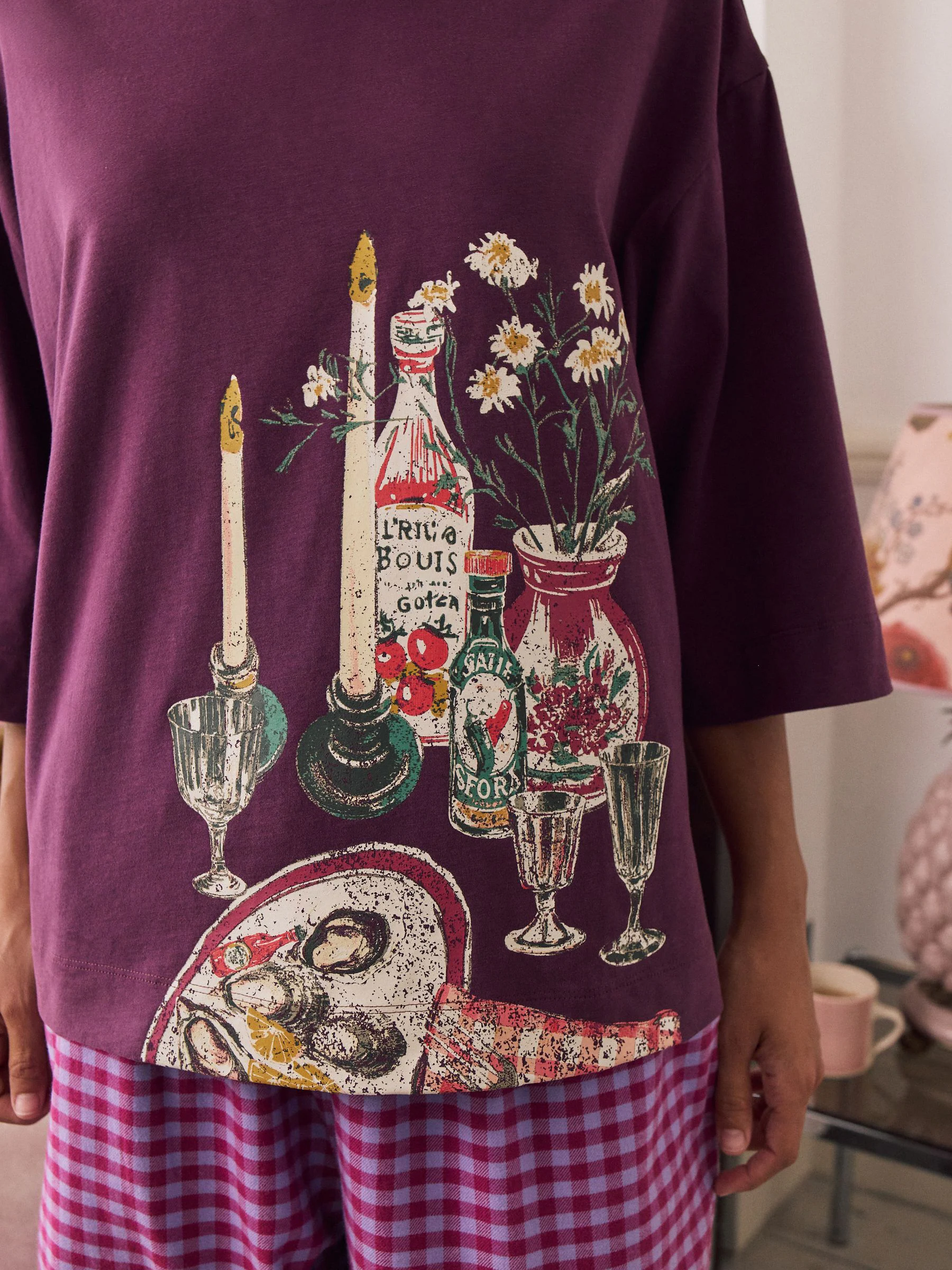 PURPLE GINGHAM - 100% Cotton Barrel Leg Pyjamas