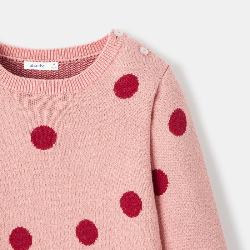 Robe-pull à pois en tricot rose bébé fille Absorba Rose